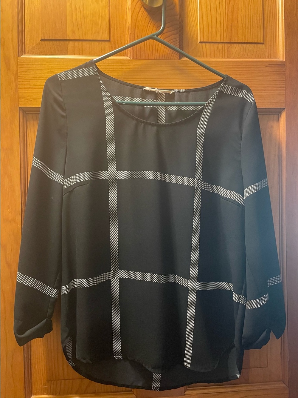 41 Hawthorn Black Blouse with White Windowpane Check